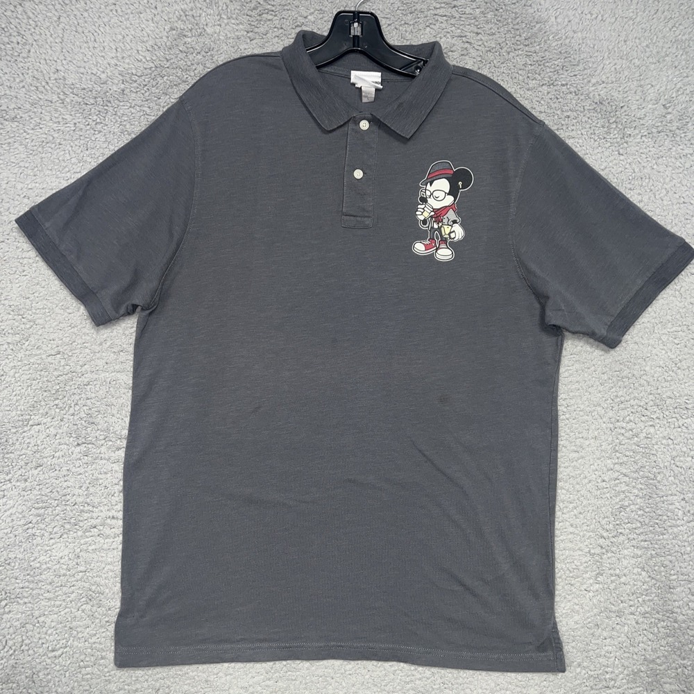 Disney x WonderGround Gallery Shirt Men's Size L Gray Polo Mickey Lofi Hipster